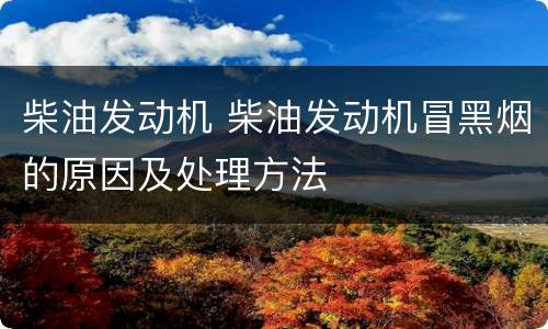柴油发动机 柴油发动机冒黑烟的原因及处理方法