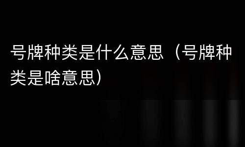 号牌种类是什么意思（号牌种类是啥意思）