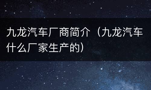 九龙汽车厂商简介（九龙汽车什么厂家生产的）
