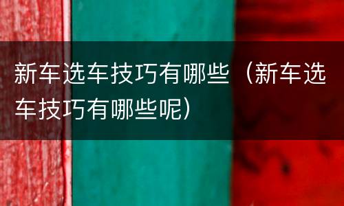 新车选车技巧有哪些（新车选车技巧有哪些呢）