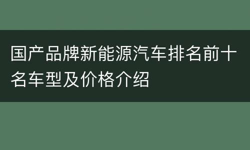 国产品牌新能源汽车排名前十名车型及价格介绍