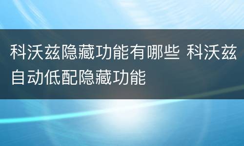 科沃兹隐藏功能有哪些 科沃兹自动低配隐藏功能