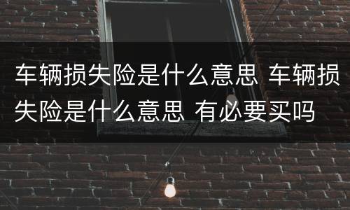 车辆损失险是什么意思 车辆损失险是什么意思 有必要买吗