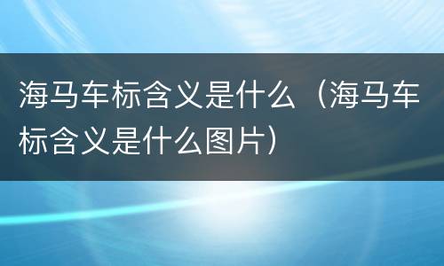 海马车标含义是什么（海马车标含义是什么图片）
