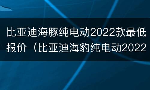 比亚迪海豚纯电动2022款最低报价（比亚迪海豹纯电动2022款）