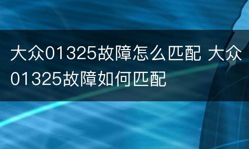 大众01325故障怎么匹配 大众01325故障如何匹配