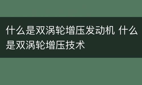 什么是双涡轮增压发动机 什么是双涡轮增压技术