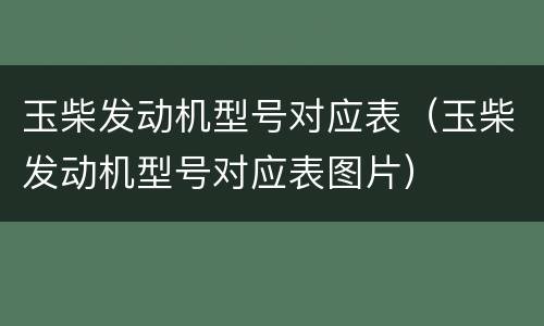 玉柴发动机型号对应表（玉柴发动机型号对应表图片）