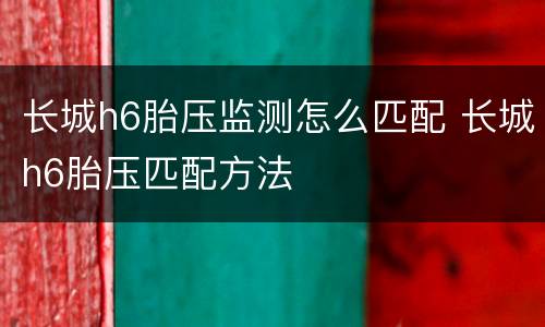 长城h6胎压监测怎么匹配 长城h6胎压匹配方法