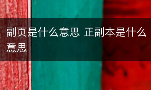 副页是什么意思 正副本是什么意思