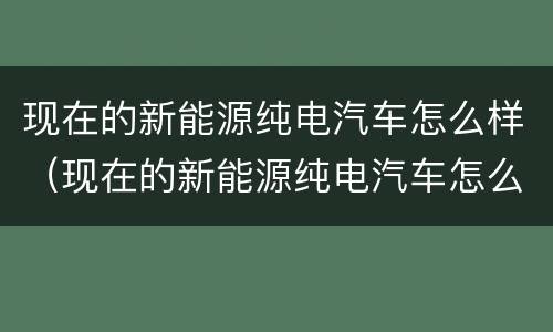 现在的新能源纯电汽车怎么样（现在的新能源纯电汽车怎么样了）