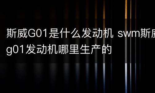 斯威G01是什么发动机 swm斯威g01发动机哪里生产的