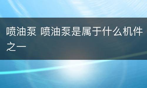 喷油泵 喷油泵是属于什么机件之一