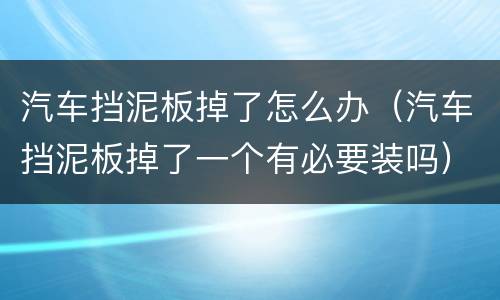 汽车挡泥板掉了怎么办（汽车挡泥板掉了一个有必要装吗）