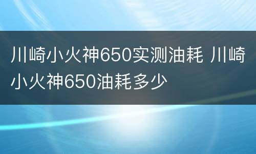 川崎小火神650实测油耗 川崎小火神650油耗多少