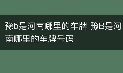 豫b是河南哪里的车牌 豫B是河南哪里的车牌号码