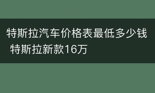 特斯拉汽车价格表最低多少钱 特斯拉新款16万