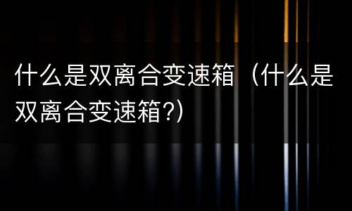 什么是双离合变速箱（什么是双离合变速箱?）