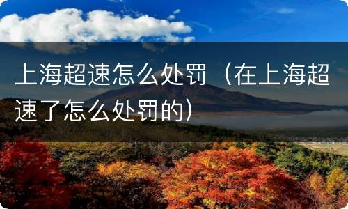 上海超速怎么处罚（在上海超速了怎么处罚的）
