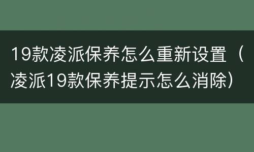 19款凌派保养怎么重新设置（凌派19款保养提示怎么消除）