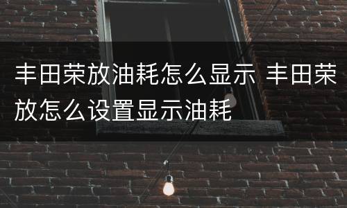 丰田荣放油耗怎么显示 丰田荣放怎么设置显示油耗