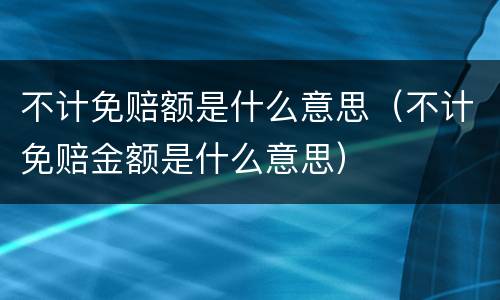 不计免赔额是什么意思（不计免赔金额是什么意思）