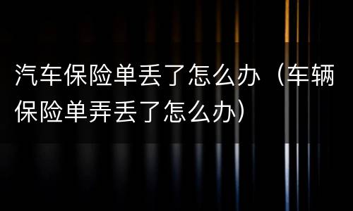 汽车保险单丢了怎么办（车辆保险单弄丢了怎么办）