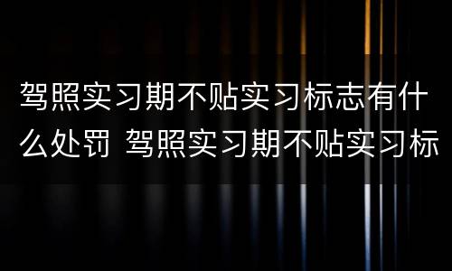 驾照实习期不贴实习标志有什么处罚 驾照实习期不贴实习标志怎么处理