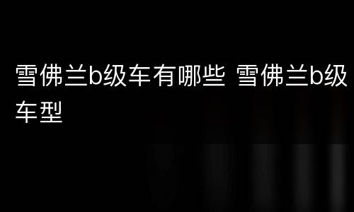 雪佛兰b级车有哪些 雪佛兰b级车型