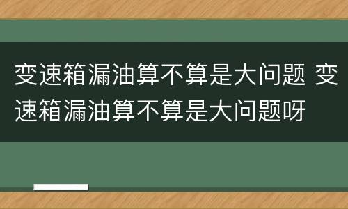 变速箱漏油算不算是大问题 变速箱漏油算不算是大问题呀