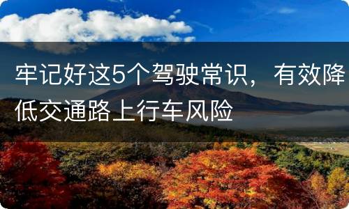 牢记好这5个驾驶常识，有效降低交通路上行车风险