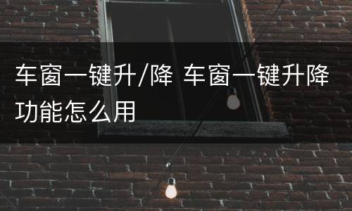 车窗一键升/降 车窗一键升降功能怎么用
