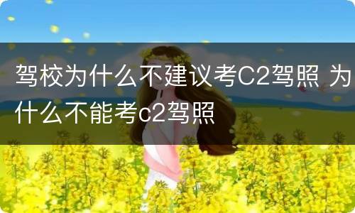 驾校为什么不建议考C2驾照 为什么不能考c2驾照