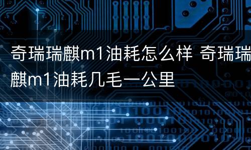 奇瑞瑞麒m1油耗怎么样 奇瑞瑞麒m1油耗几毛一公里