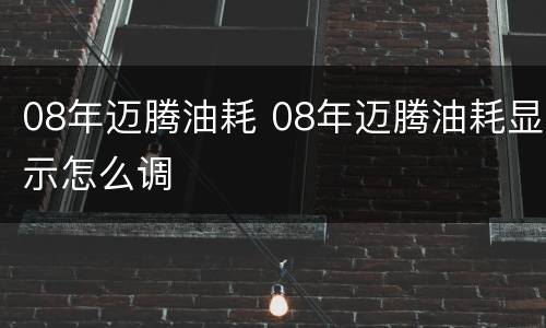 08年迈腾油耗 08年迈腾油耗显示怎么调