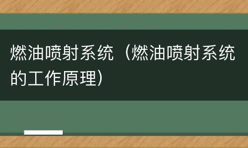 燃油喷射系统（燃油喷射系统的工作原理）
