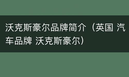 沃克斯豪尔品牌简介（英国 汽车品牌 沃克斯豪尔）