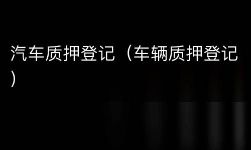 汽车质押登记（车辆质押登记）