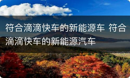 符合滴滴快车的新能源车 符合滴滴快车的新能源汽车