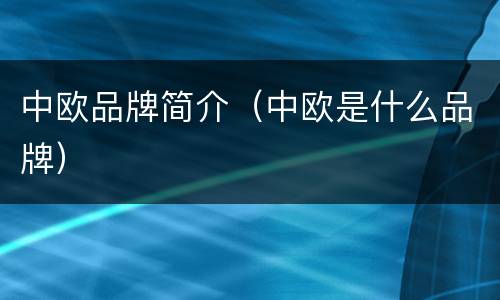 中欧品牌简介（中欧是什么品牌）