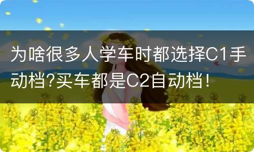 为啥很多人学车时都选择C1手动档?买车都是C2自动档！