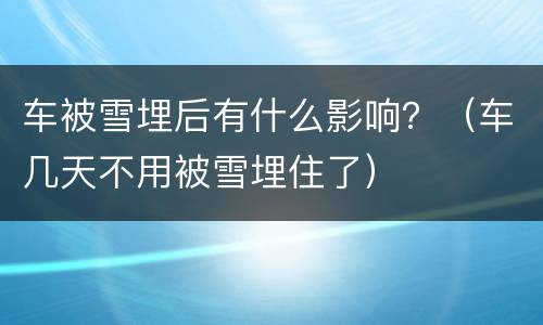 车被雪埋后有什么影响？（车几天不用被雪埋住了）