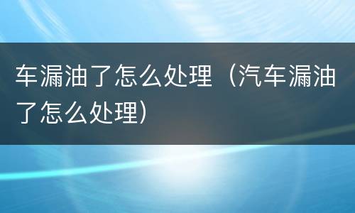 车漏油了怎么处理（汽车漏油了怎么处理）
