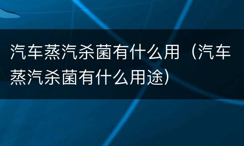汽车蒸汽杀菌有什么用（汽车蒸汽杀菌有什么用途）