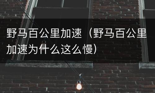 野马百公里加速（野马百公里加速为什么这么慢）