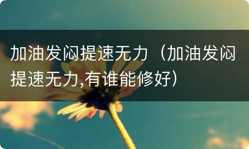 加油发闷提速无力（加油发闷提速无力,有谁能修好）