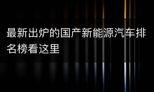 最新出炉的国产新能源汽车排名榜看这里