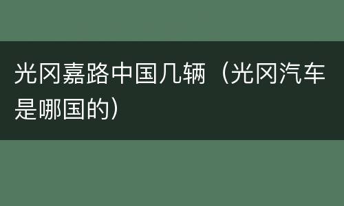 光冈嘉路中国几辆（光冈汽车是哪国的）
