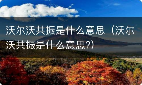 沃尔沃共振是什么意思（沃尔沃共振是什么意思?）