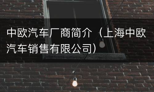 中欧汽车厂商简介（上海中欧汽车销售有限公司）
